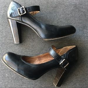 Frye Black Miranda Ankle Strap Pumps